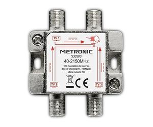 Metronic 336303 - Distributeur TV, séparateur coaxial, DVB-T2 et satellite, répartiteur antenne TV, blindé, métallique 1 entrée - 3 sorties F