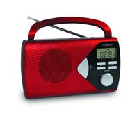METRONIC 477201 Radio Portable FM / AM avec Fonction Réveil Alarme et Affichage Heure - Alimentation Secteur ou Piles - Rouge