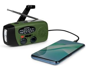 Metronic 477216 Petite Radio FM Solaire Portable Chargement 2000mAh Dynamo - Poste avec Bouton SOS Alarme Urgence - Fonction Torche Eclairage LED pour Camping, Bivouac- Vert