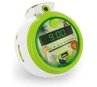 Metronic 477030 Radio-réveil Enfant Jungle FM USB Projection Double Alarme et Fonctions Sleep/Snooze, Piles de Sauvegarde de l'heure Jungle/Vert