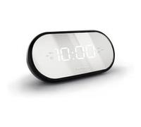 Metronic 477037 Radio-réveil FM Miroir Double Alarme avec Fonctions Sleep/Snooze, luminosité réglable, Sonnerie Progressive et Piles de Sauvegarde de l'heure Noir