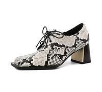 Mettesally Mocassin Femme Cuir Chaussures Talon Femme Confort Chic Slip-on Tige Carrée 6.5cm Bloc Talons Épaissis Imitation Serpent Chunky Talons Élégant pour Bureau Soirée et Casual 42EU