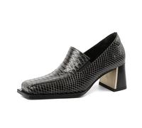 Mettesally Mocassin Femme Cuir Noir Chaussures Talon Femme Confort Chic Slip-on Tige Carrée 6.5cm Bloc Talons Épaissis Imitation Serpent Chunky Talons Élégant pour Bureau Soirée et Casual 37EU