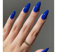 Mettez instantanément à niveau votre look avec 24 pièces Ongles pressés en forme d'amande moyenne, couleur bleue unie Simplicité Ongles complets pour femmes et filles, 1 pièce lime à ongles et 1 pièce