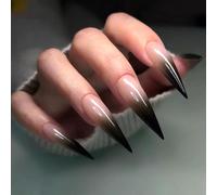 Mettez instantanément en valeur votre look avec 24pcs Ongles Faux dégradé Longs en Forme de Stiletto Brillant Noir & 1 pièce Limes à Ongles & 1feuille Ruban Adhésif pour Ongles, Accessoires pour Ongle