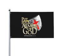 Mettez l'armure complète de Dieu Drapeau de maison religieuse chrétienne, drapeau de 3 x 5 pieds sur un seul côté à l'extérieur, bannières anti-décoloration aux couleurs vives, décoration extérieure