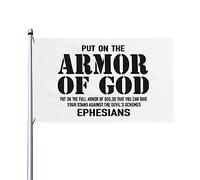 Mettez l'armure complète de Dieu Drapeau de maison religieuse chrétienne, drapeau de 3 x 5 pieds sur un seul côté à l'extérieur, bannières anti-décoloration aux couleurs vives, décoration extérieure