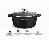 METTMANN PROFESSIONNEL - Marmite Faitout - Fonte d'Aluminium - Revêtement Céramique Type Pierre - Couvercle en Verre - Tous Feux dont Induction - Sans PFOA (40cm)