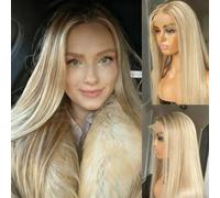 Mettre en évidence frêne Blonde dentelle avant perruque cheveux humains pour les femmes 13x4 UHD frontal perruques pré plumé cheveux naturels réels 20Inch 180% densité