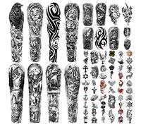 Metuu 46 feuilles grand bras complet étanche tatouage temporaire réaliste pour hommes et femmes, wapiti cerf aigle lion loup tigre totem autocollants de tatouage pour main bras cou jambe visage
