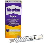 Metylan Colle à Papier Peint Papier, Colle à Papier Peint Forte pour Papier Peint léger, Normal et Lourd, Colle pour tapisser et bricoler, Paquet de 125 g et Un Cutter à Papier Peint Gratuit