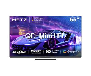 METZ 55MNE8000Z TV MiniLED 144 Hz 55 pouces (140 cm), QLED+ UHD, HDR10+, Smart TV Google, Dolby Vision Atmos, HDMI 2.1, MEMC, Upscaling 4K AI, protection des yeux (faible lumière bleue, sans scintille