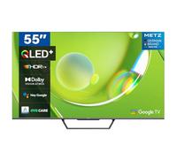 Metz Smart TV QLED + MQD7500 4K UHD 55 Pouces Google TV Téléviseur Dolby Vision Atmos HDR 10+ Wi-FI DTS Chromecast Contrôle Vocal Google Assistant Tuner DVB-T/-T2/-C/-S/-S2 CI+ (2024 Modèle, Noir)