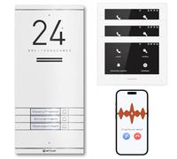 Metzler ADM10 Kit complet d'interphone avec plaque nominative interchangeable - Connexion IP à 2 fils - Pour 3 maisons familiales - Blanc