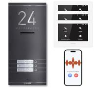 Metzler ADM10 - Kit complet d'interphone avec plaque nominative interchangeable - Connexion LAN/PoE - Interphone pour 3 maisons familiales, mica de fer
