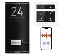 Metzler ADM10 - Kit complet d'interphone avec plaque nominative interchangeable - Connexion LAN/PoE - Pour 2 maisons familiales - Noir