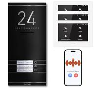 Metzler ADM10 - Kit complet d'interphone avec plaque nominative interchangeable - Connexion LAN/PoE - Pour 3 maisons familiales - Noir