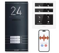 Metzler ADM10 Kit complet d'interphone de porte avec plaque nominative interchangeable, connexion IP à 2 fils, pour 3 maisons familiales, anthracite