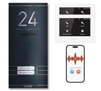 Metzler ADM10 Kit complet d'interphone de porte avec plaque nominative interchangeable, connexion IP à 2 fils, pour 2 maisons familiales, anthracite