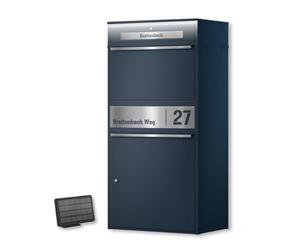 Metzler Bispo Max 2 Grande boîte aux lettres d'extérieur XXL avec éclairage LED, compartiment à colis anthracite RAL7016, boîte aux lettres, boîte à colis, plaque nominative personnalisée en acier