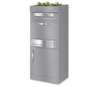 Metzler boîte à Colis avec boîte aux Lettres & jardinière - Grande boîte extérieure avec Gravure sur Plaque en INOX - RAL 9007 Gris Aluminium - Modèle Bispo 2