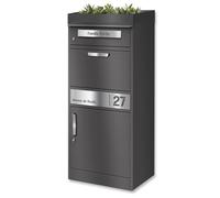 Metzler boîte à Colis avec boîte aux Lettres & Toit à Plantes - Inoxydable, Design Moderne, DB 703 Gris métallisé avec Plaque personnalisée en Acier INOX - Modèle Bispo 2