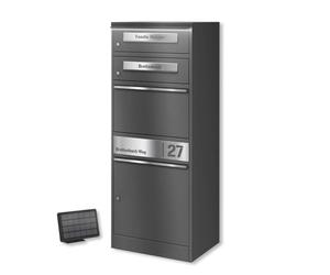Metzler® boîte à Colis avec éclairage LED Solaire et Double boîte aux Lettres Gris métallisé gravé | réception sécurisée Colis et courrier | plaques INOX Personnalisables Bispo 2