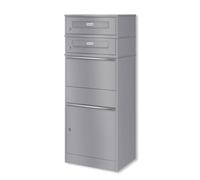 Metzler® boîte à Colis avec Plaque de nom Interchangeable et 2 Compartiments séparés pour Lettres et Paquets - RAL 9007 Gris Aluminium - Acier thermolaqué résistant - sur Pied - Bispo RE