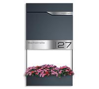Metzler Boîte aux lettres Anthracite RAL 7016 avec jardinière, range-journaux et numéro de maison - Boîte murale personnalisée avec gravure laser - Boîte postale avec plaque nominative | Siebert Frame
