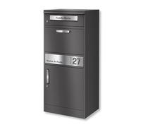 Metzler boîte aux Lettres avec boîte à Colis XXL - Robuste, sur Pied, Acier thermolaqué DB 703 Gris métallisé avec Plaque en INOX personnalisée - Modèle Bispo 2