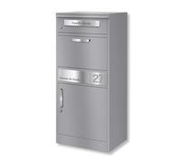 Metzler boîte aux Lettres avec boîte à Colis XXL - Robuste, sur Pied, Acier thermolaqué RAL 9007 Gris Aluminium avec Plaque gravée personnalisée - Modèle Bispo 2