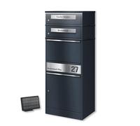 Metzler® boîte aux Lettres avec Compartiment Colis et éclairage Solaire LED Anthracite gravé - 2 foyers - plaques INOX Personnalisables - Usage extérieur Robuste - Bispo 2