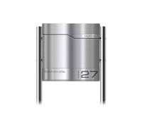 Metzler Boîte aux lettres avec corps en acier de haute qualité et façade en acier inoxydable brossé - Incl. Pied en acier inoxydable - Personnalisé avec plaque de nom en acier inoxydable, boîte aux