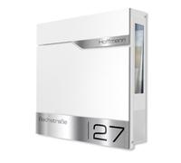 Metzler Boîte aux Lettres Blanche RAL 9016 avec fenêtre de visualisation et Compartiment journaux - Murale avec Plaque Nominative INOX personnalisée gravée - étanche et Robuste | Siebert SF