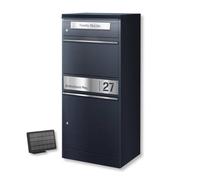 Metzler® boîte aux Lettres Colis avec éclairage LED Solaire et Plaque nom gravée RAL 7016 Anthracite - Acier thermolaqué sur Pied, capacité XL sécurisée et résistante intemperies Bispo 2