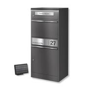 Metzler® boîte aux Lettres Colis extérieure avec éclairage LED Solaire et Plaque gravée INOX Gris métallisé Effet micacé - Grande capacité, Compartiments séparés, sécurité renforcée Bispo 2