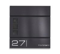 Metzler Boîte aux Lettres “Cube” Gris métallisé DB703 - Nom & numéro gravés au Laser - Boîte Murale Design avec Compartiment à journaux et fenêtres - 37 × 37 × 10,5 cm