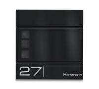 Metzler Boîte aux Lettres “Cube” Noire RAL 9005 - Nom & numéro gravés au Laser - Boîte Murale Design avec Compartiment à journaux et fenêtres - 37 × 37 × 10,5 cm
