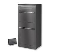 Metzler® boîte aux Lettres et Colis avec éclairage LED Solaire et Double Compartiment Gris métallisé - Grande capacité résistante aux intempéries, Acier thermolaqué, Personnalisation Possible Bispo