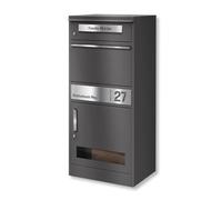 Metzler® boîte aux Lettres et Colis avec fenêtre de visualisation et Plaque INOX gravée DB703 Gris métallisé - dépôt sécurisé 24h/24, résiste aux intempéries, Grand Format Bispo 3