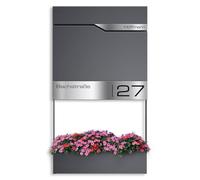 Metzler Boîte aux Lettres Gris mica DB 703 avec jardinière, Range-journaux et numéro de Maison - Boîte Murale personnalisée avec Gravure Laser - Boîte Postale avec Plaque Nominative | Siebert Frame