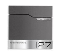 Metzler Boîte aux Lettres Murale Thobe Gris métallisé DB 703 - Design Haut de Gamme avec Plaque Nominative en Acier Inoxydable V2A - avec Compartiment à journaux - 37 × 37 × 10,5 cm