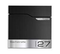 Metzler Boîte aux Lettres Murale Thobe Noir Profond RAL 9005 - Boîte aux Lettres Design avec Plaque Nominative en Acier Inoxydable V2A - avec Compartiment à journaux - 37 × 37 × 10,5 cm