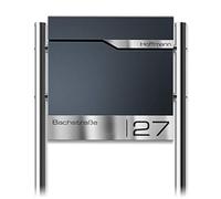 Metzler Boîte aux Lettres sur Pied Anthracite avec Compartiment journaux - Plaque Nominative INOX personnalisée - Design Moderne, Acier thermolaqué étanche et résistant | Siebert