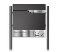 Metzler Boîte aux Lettres sur Pied Gris métallisé DB 703 - Plaque Nominative INOX gravée, Compartiment journaux intégré - Design Haut de Gamme et résistant | Siebert