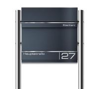 Metzler boîte aux Lettres sur Pied Hermann en Acier Massif thermolaqué, Couleur Anthracite RAL 7016, avec Gravure Laser, Baguettes en INOX et Compartiment à journaux Double Face - Hauteur 120 cm