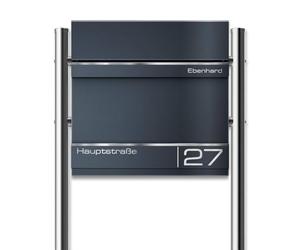 Metzler boîte aux Lettres sur Pied Hermann en Acier Massif thermolaqué, Couleur Anthracite RAL 7016, avec Gravure Laser, Baguettes en INOX et Compartiment à journaux Double Face - Hauteur 120 cm