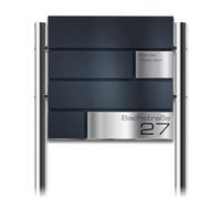 Metzler Boîte aux lettres sur pied Modèle G en anthracite avec plaque nominative en acier inoxydable & pied - Revêtement en poudre RAL7016 finition mate fine - Gravure personnalisée - Hauteur : 120 cm