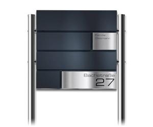 Metzler Boîte aux lettres sur pied Modèle G en anthracite avec plaque nominative en acier inoxydable & pied - Revêtement en poudre RAL7016 finition mate fine - Gravure personnalisée - Hauteur : 120 cm
