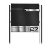 Metzler Boîte aux Lettres sur Pied Noire RAL 9005 avec Compartiment journaux - Plaque Nominative INOX personnalisée - Design Contemporain et résistant aux intempéries | Siebert